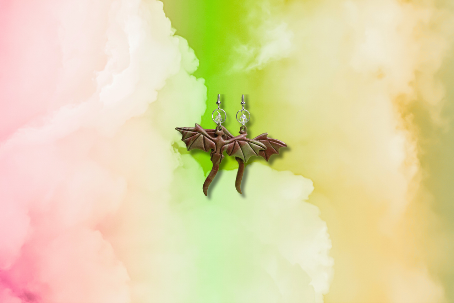 Green and Bronze Dragon with AB Clear Swarovski Earrings