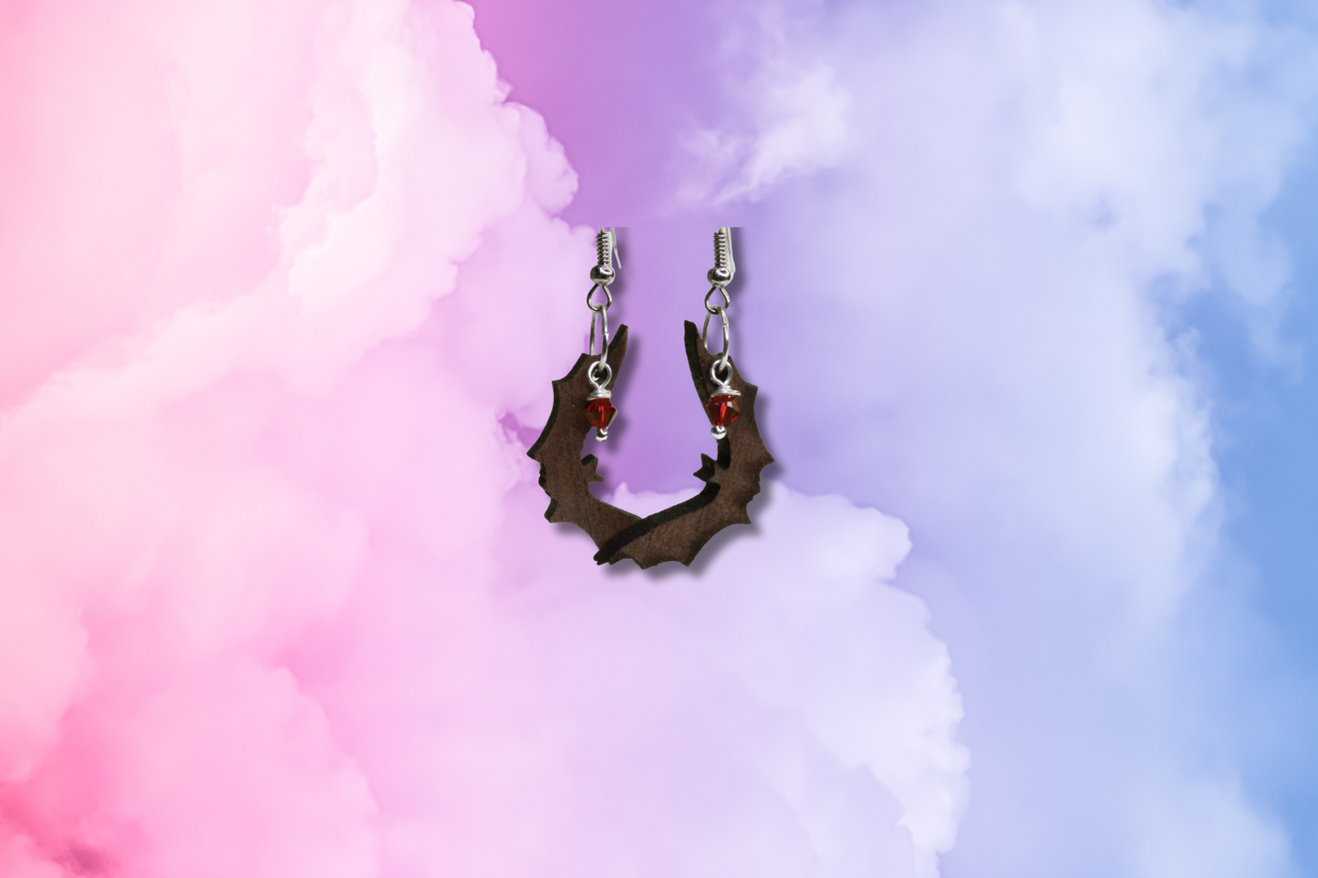 Wood Bats with Red Swarovski Earrings