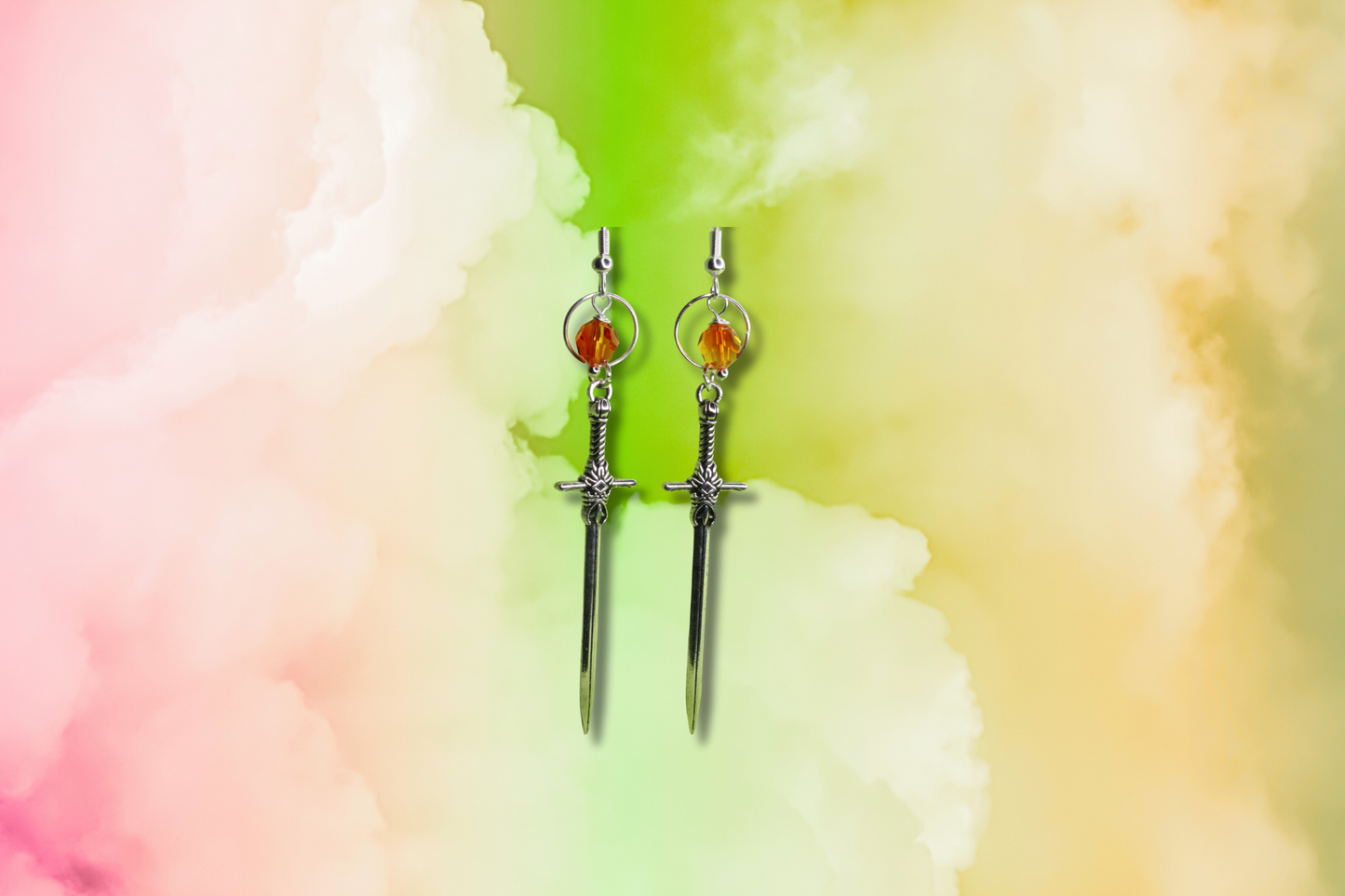 Chinese Style Sword with Fire Swarovski Earrings