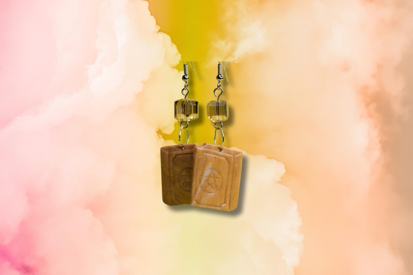 Gold Spell Book with Gold Square Swarovski Earrings