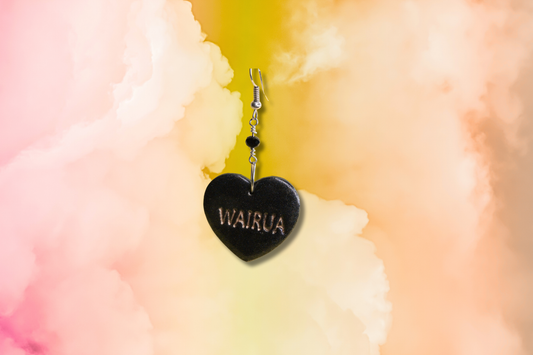 Gold and Black WAIRUA, DIVINE Heart on Black Bead Chain Earrings