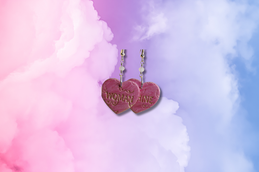 Pink and White WOMAN, WAHINE Boobs on Pink Bead Chain Earrings