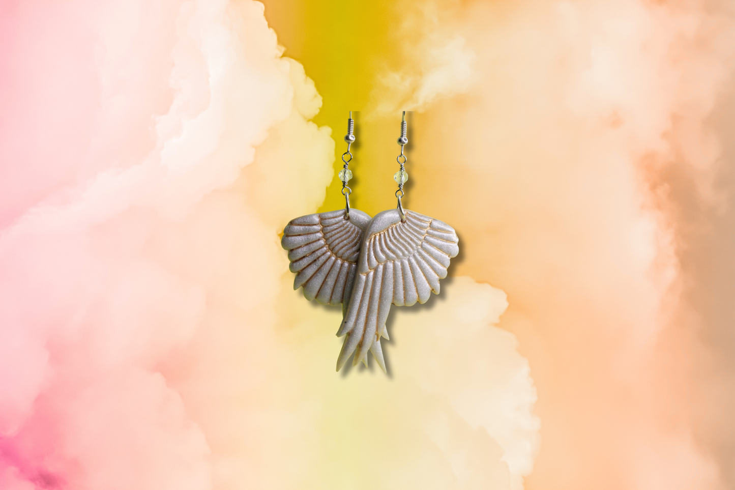 White Wings on Clear Bead Chain Earrings