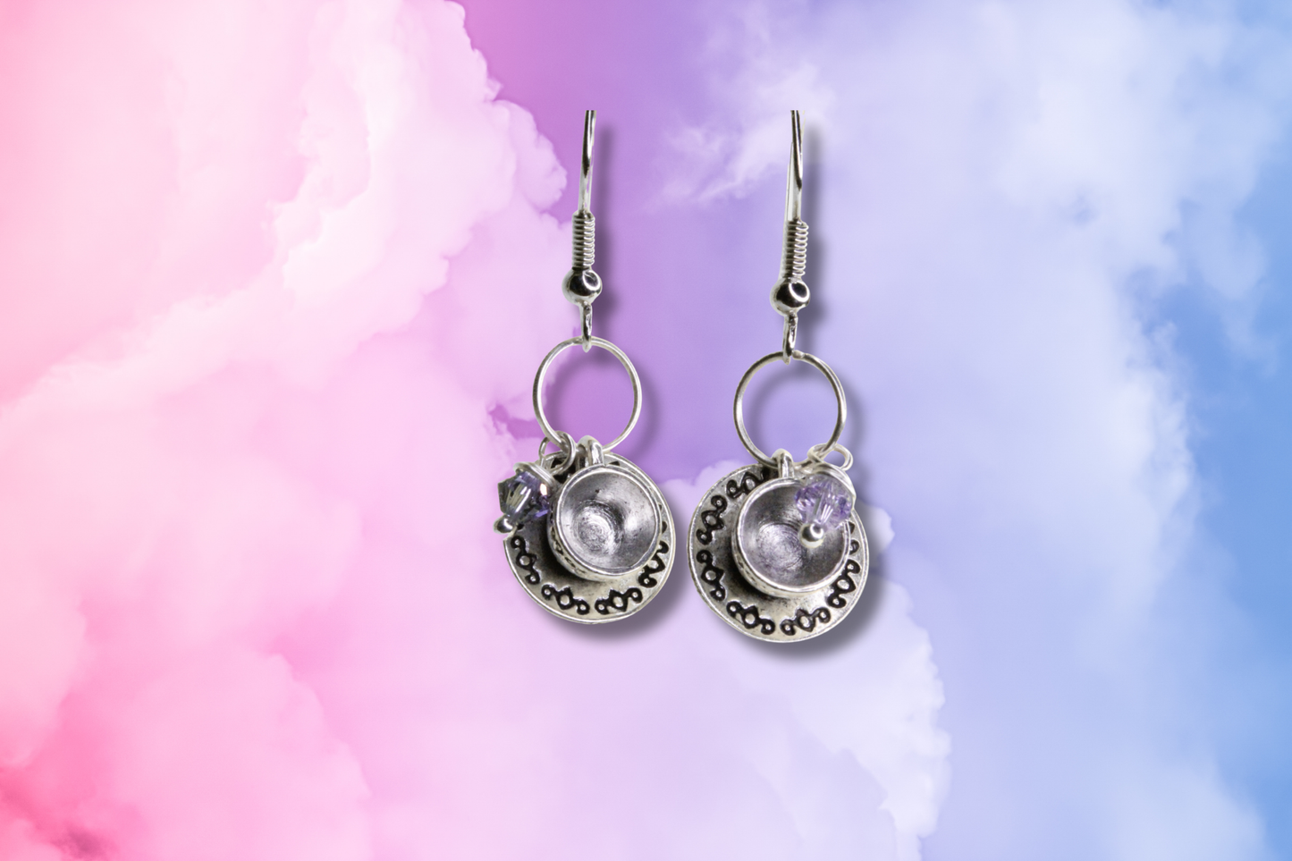 Teacup with Purple Swarovski Earrings