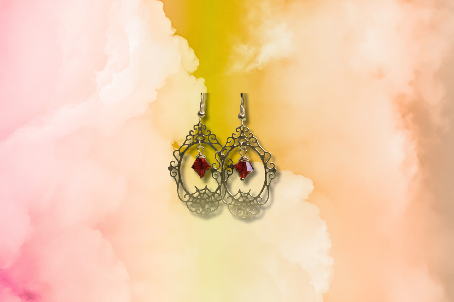 Gold Frame with Large Red Swarovski Earrings