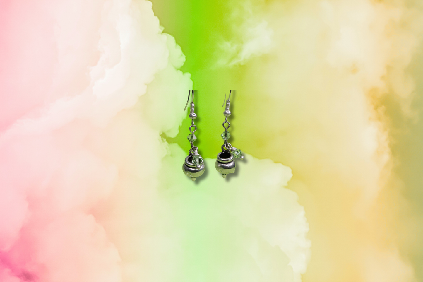 Cauldron with Green Swarovski "Bubbles" Earrings
