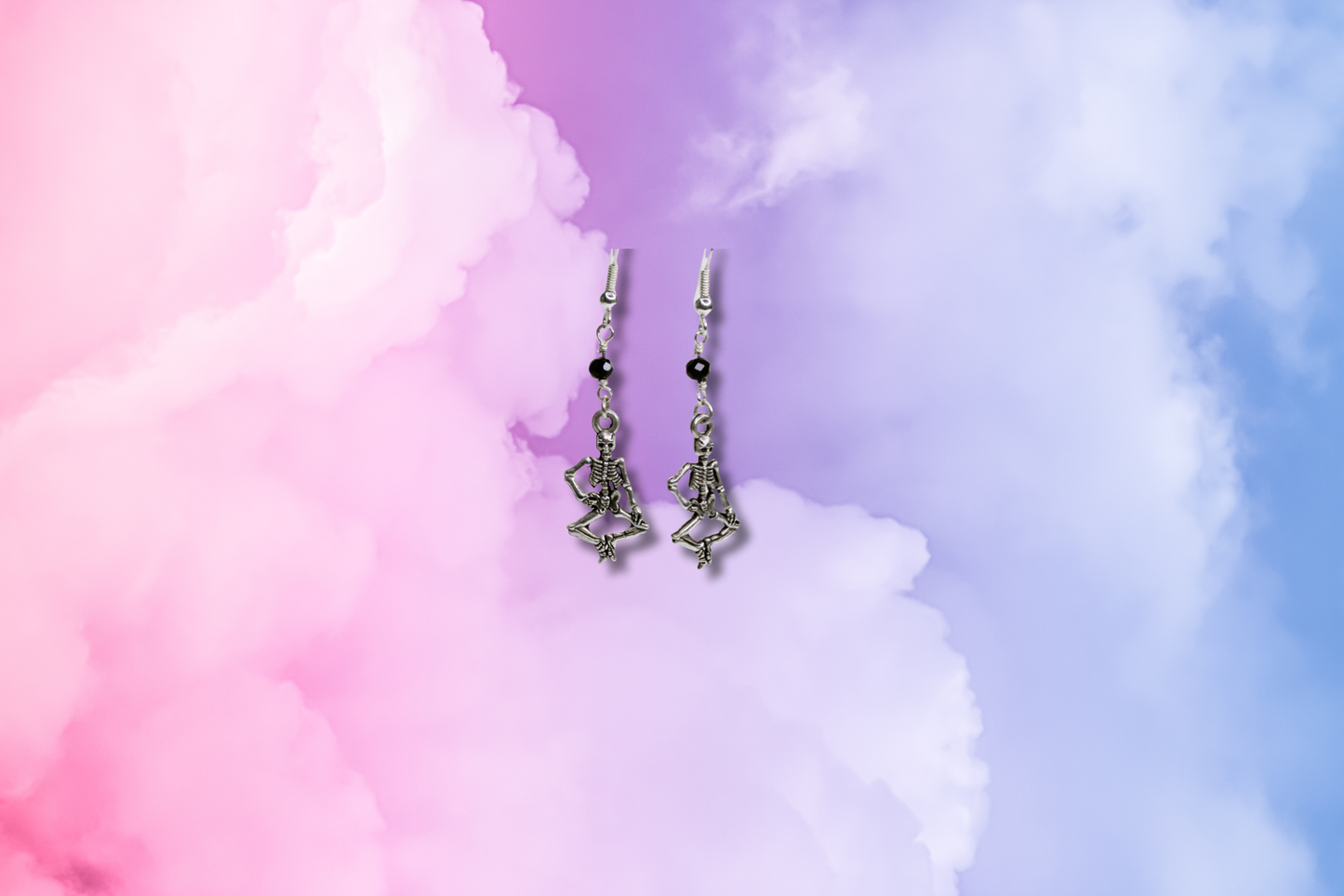 Jumping Skeleton on Black Bead Chain Earrings