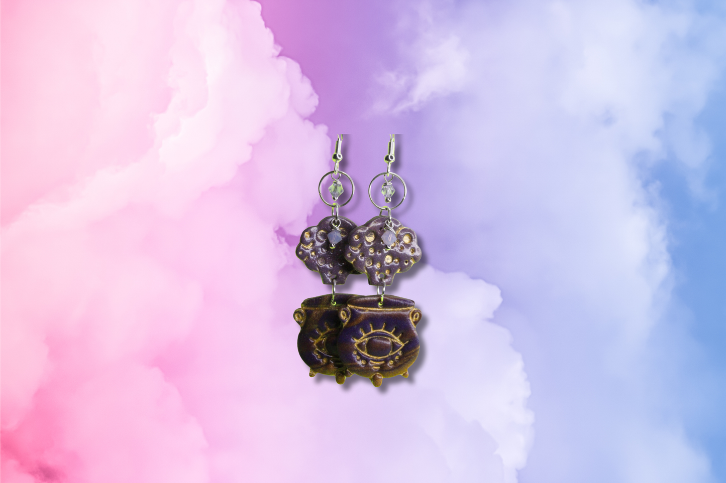 Purple and Bronze Cauldron with Purple Swarovski Earrings