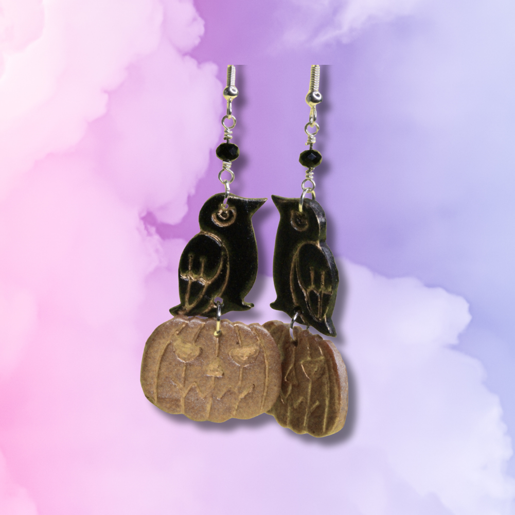 Raven Pumpkin Earrings