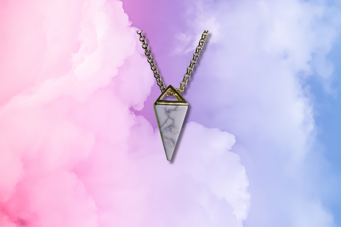 White Marble Point, Gold Glass Crystal on Chain - No Clasp Necklace