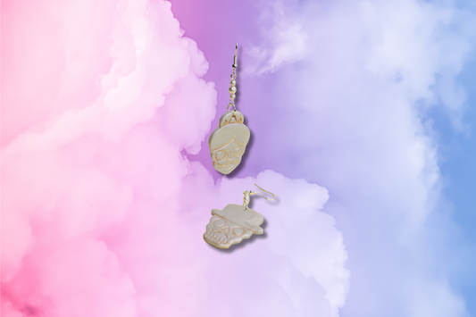 Day of the Dead White Man and Woman with Pearl Swarovski Earrings