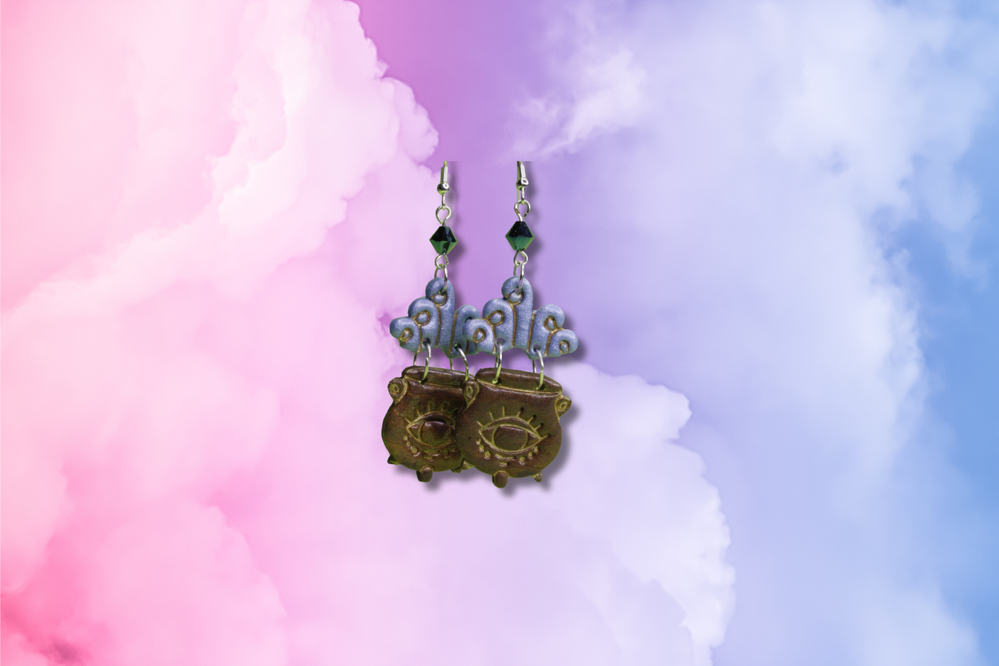 Copper Eye Cauldron with Blue Metallic Swarovski Earrings