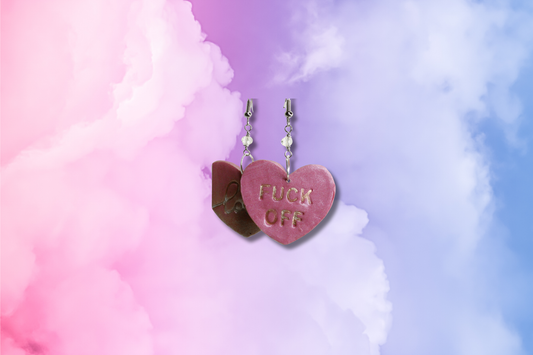 Pink LOVE/FUCK OFF Back on Clear Bead Chain Earrings