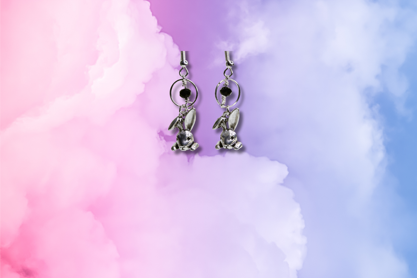 Bunny on Black Bead Chain Earrings