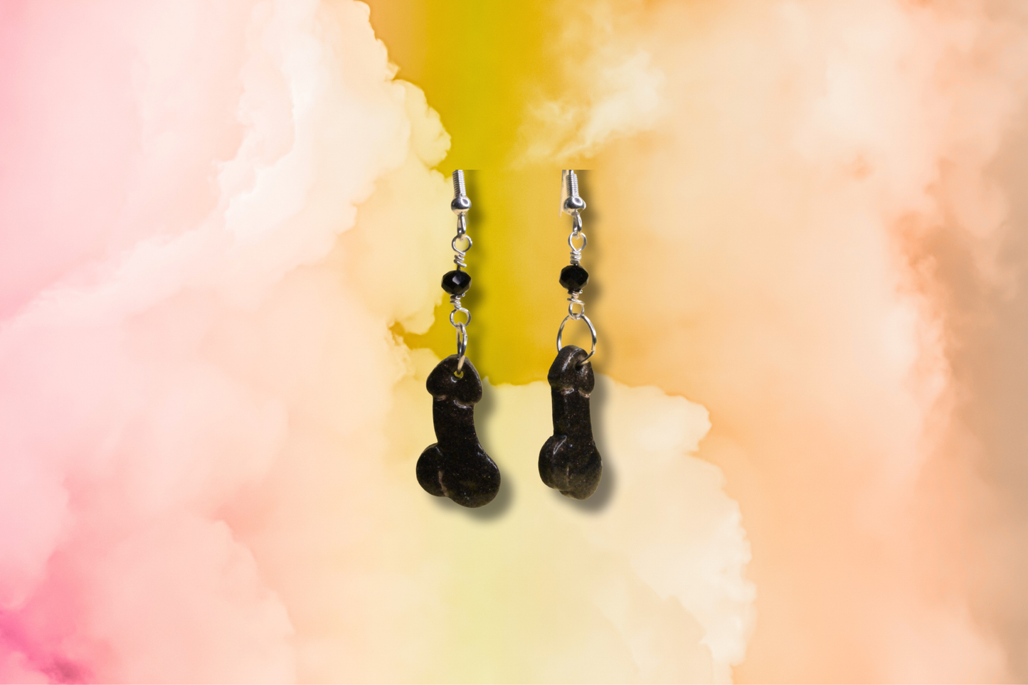 Black and Gold Penis on Black Bead Chain Earrings