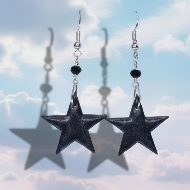 Silver and Black Star Earrings