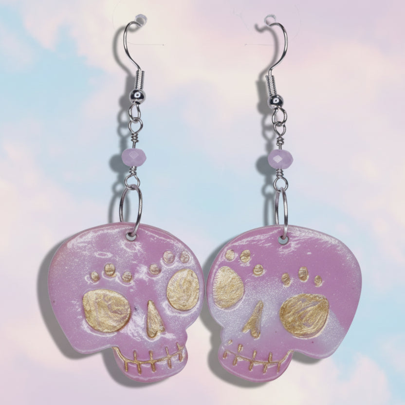 Pink Day of the Dead Skull Earrings