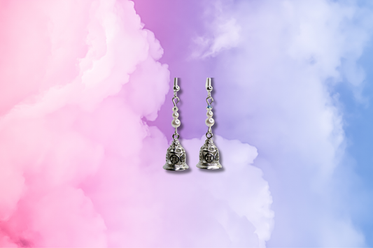 Chinese Bell with Pearl and Tiny AB Swarovski Earrings