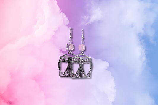 Da Vinci Man with Clear Square Swarovski Earrings