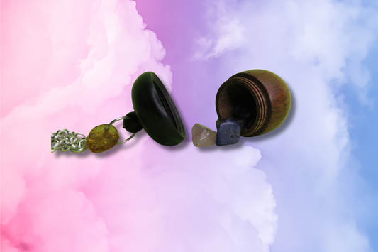 Wood Acorn, Gemstone Chips, Amber Glass Leaf on Chain Necklace