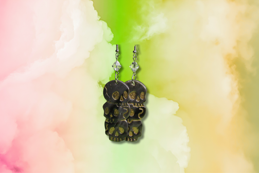 Black and White Skull Stack with Large Clear Swarovski Earrings
