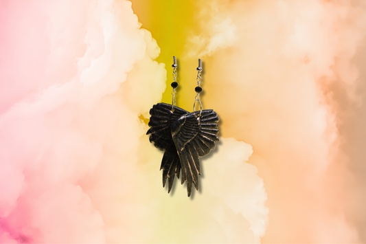 Black Wings with Black Bead Chain Earrings