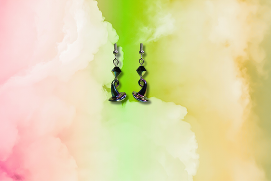 Multi Black Witches Hat with Multi Black Swarovski Earrings