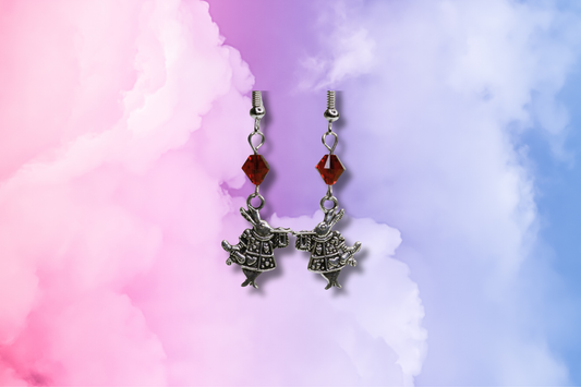 Small White Rabbit and Red Swarovski Earrings