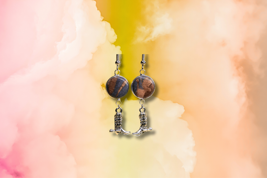 Cowboy Boots with Silver, Gold and Bronze Circle Earrings