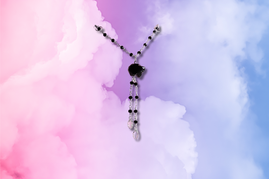 Black Swarovski Panther, Clear Swarovski Drops on Black Bead Chain Necklace