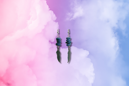 Howlite Stack with Green Feather Earrings