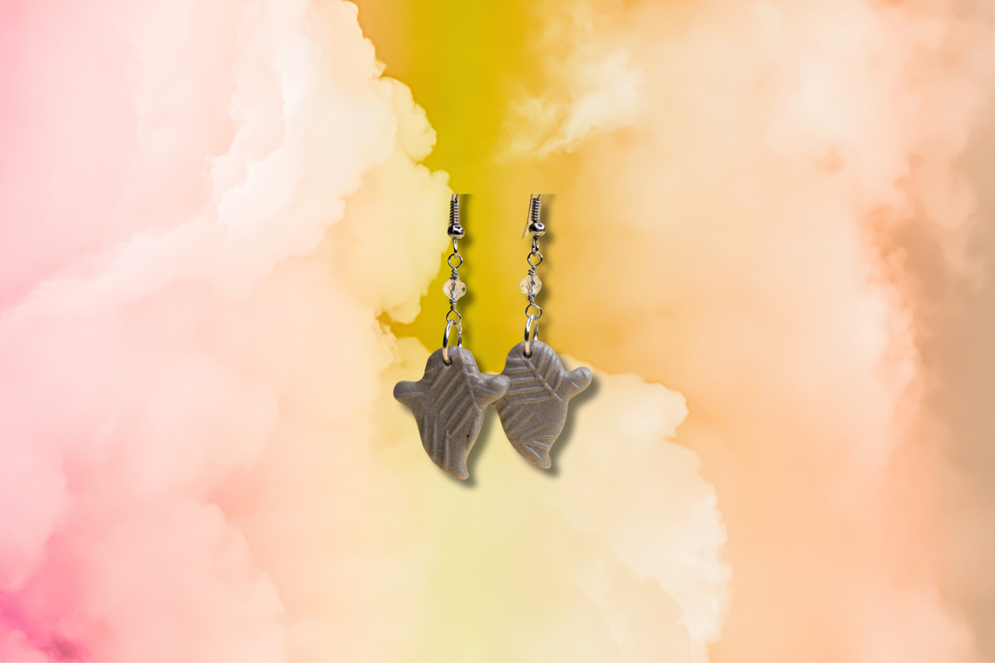 Palm Print Silver Ghosts with Clear Bead Chain Earrings