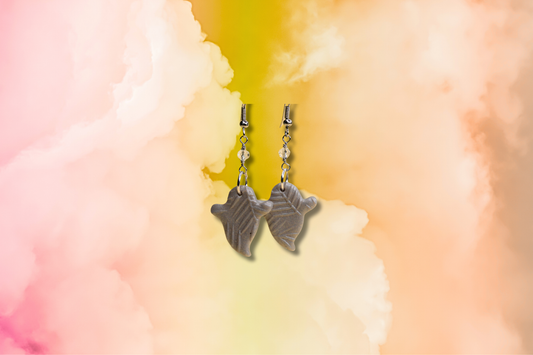Palm Print Silver Ghosts with Clear Bead Chain Earrings