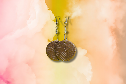 Palm Print Gold Circle with Clear Bead Chain Earrings