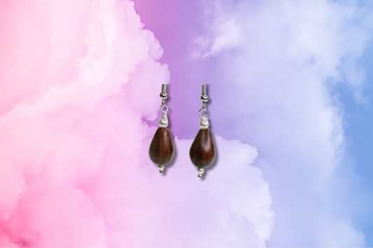 Wood Drop with Pearl Swarovski Earrings