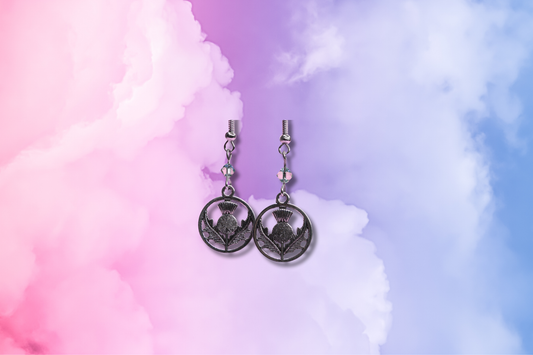 Scottish Thistle with Blue Swarovski Earrings