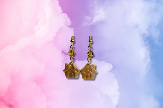 Gold and White Gingerbread House with Amber Swarovski Earrings
