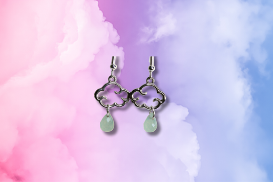 Anime Cloud with Blue Glass Drop Earrings