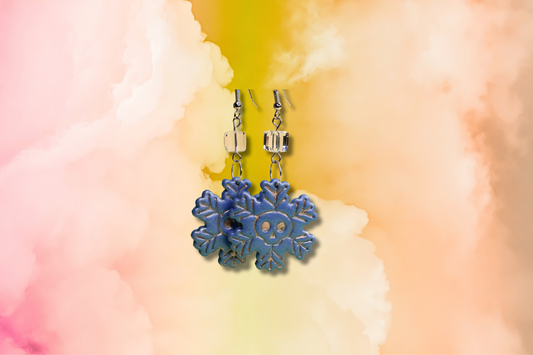 Blue Skull Snowflake with Square Swarovski Earrings