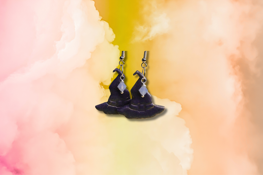 Purple Witches Hat with Frosted White Swarovski Earrings