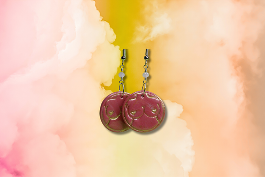 Pink Boobs with Heart Nipples on Pink Bead Chain Earrings
