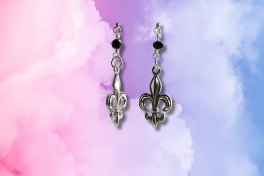 Fleur de Lise on Black Bead Chain Earrings
