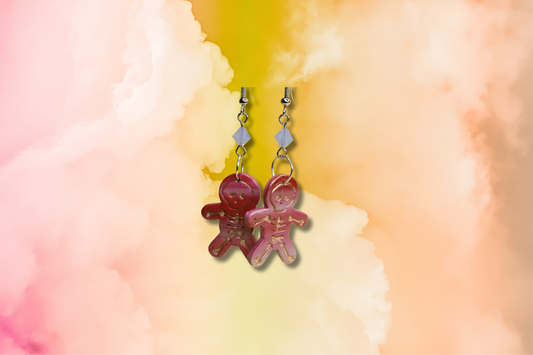 Candy Cane Skeleton with Frosted Pink Swarovski Earrings