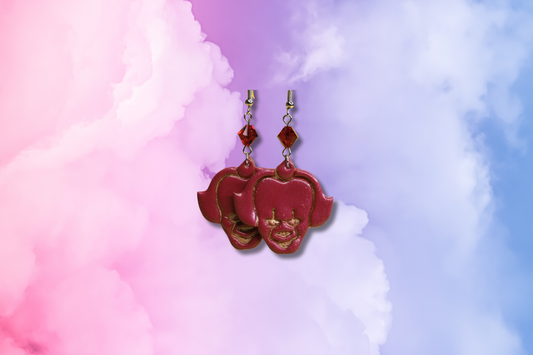 Dark Pink Pennywise with Large Red Swarovski Earrings