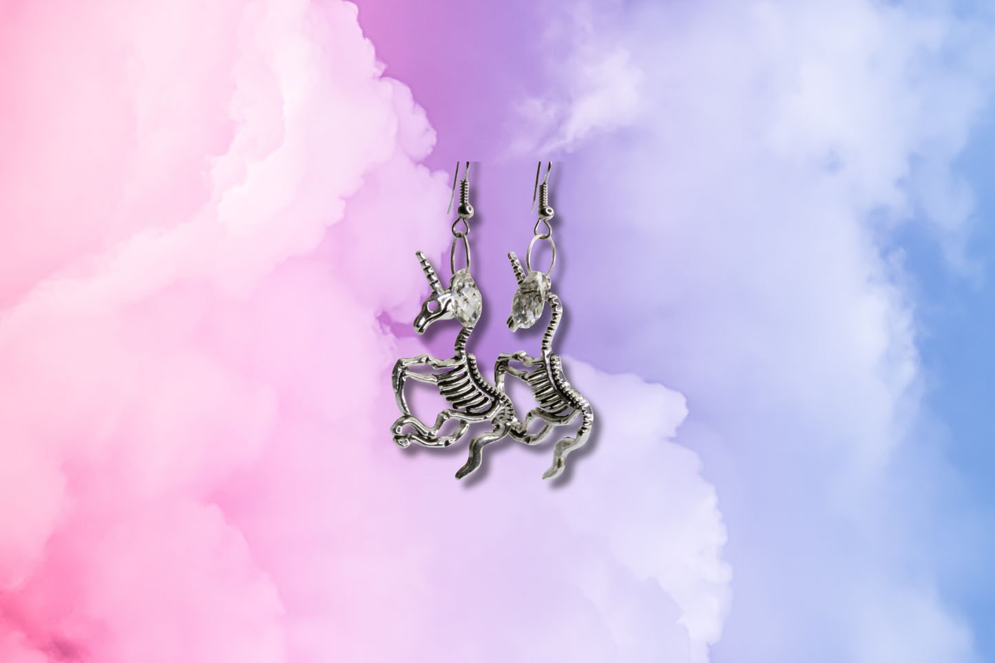 Unicorn Skeleton with Clear Swarovski Drop Earrings