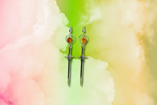 Chinese Style Sword with Fire Swarovski Earrings