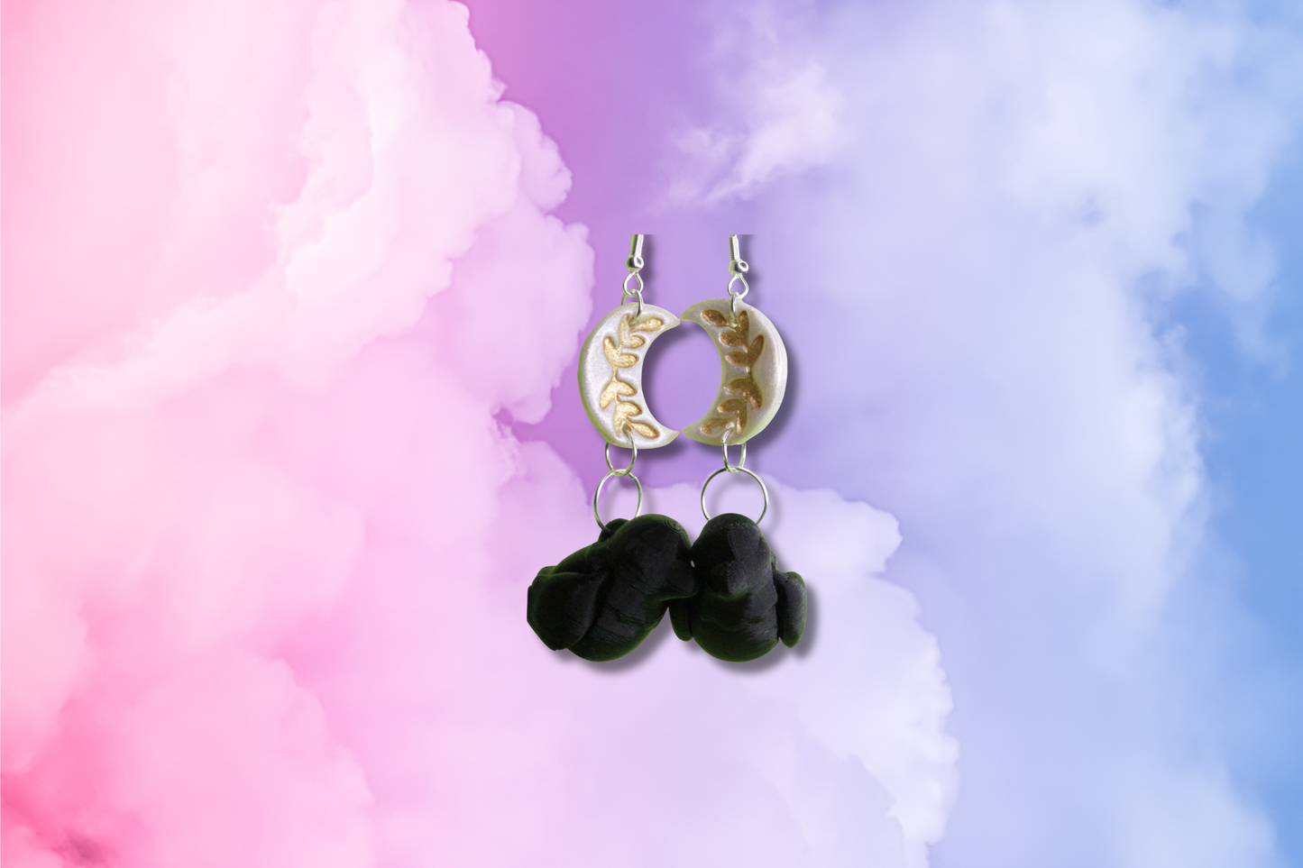 White Cresent Moon with 3D Black Raven