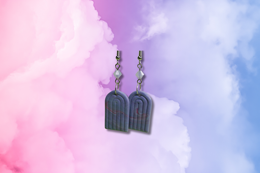 Blue and Pink Rainbow with Frosted Pink Swarovski Earrings