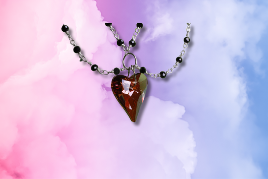 Large Red Swarovski Heart on Double Black Bead Chain Necklace