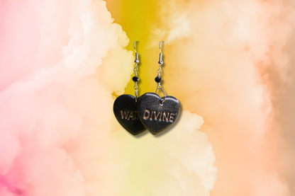 Gold and Black WAIRUA, DIVINE Heart on Black Bead Chain Earrings